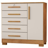 Comoda 5 Gavetas 1 Porta 99 cm Vitoria Cedro Areia RUDK