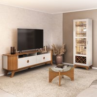 Sala de Estar Completa para TV Até 86 Polegadas 5 Portas e Vidro Cinamomo/Off White - Pnr Móveis