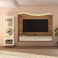 Sala de Estar Completa para TV Até 86 Polegadas com Led 1 Porta 3 Gavetas Cinamomo/Off White - Pnr Móveis