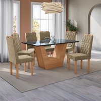 Conjunto Sala de Jantar Verbana Kappesberg de 6 Cadeiras Veludo Bege
