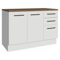 Balcão de Cozinha 120 cm 2 Portas 3 Gavetas Branco Tampo Rustic Agata Madesa