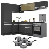 Armário de Cozinha Canto + Panela Brinde FL2087 Multimóveis Preto/Branco