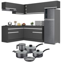 Armário de Cozinha Canto + Panela Brinde FL2104 Multimóveis Preto/Branco