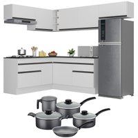 Armário de Cozinha Canto + Panela Brinde FL2104 Multimóveis Branco/Preto