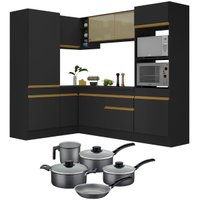Armário de Cozinha Canto + Panela Brinde FL2084 Multimóveis Preto/Dourado