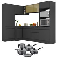 Armário de Cozinha Canto + Panela Brinde FL2085 Multimóveis Preto