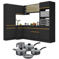 Armário de Cozinha Canto + Panela Brinde FL2085 Multimóveis Preto/Dourado