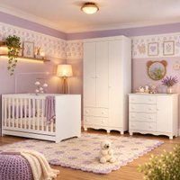 Quarto de Bebê Completo com Berço Americano 3 em 1 e Colchão Incluso Flor Multimóveis MP4943