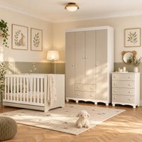 Quarto de Bebê Completo com Berço Americano 3 em 1 e Colchão Incluso Flor Multimóveis MP4946 Branco/Off White