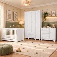 Quarto de Bebê Completo com Berço Americano 3 em 1 e Colchão Incluso Flor Multimóveis MP4945 Branco