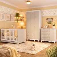 Quarto de Bebê Completo com Berço Americano 3 em 1 e Colchão Incluso Flor Multimóveis MP4943 Branco/Off White