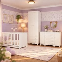 Quarto de Bebê Completo com Berço Americano 3 em 1 p/Colchão 130x70cm Flor Multimóveis MP4936 Branco