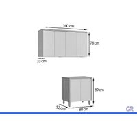 Armário Lavanderia 3Peças 4Portas Multiuso Allure Gris Linea