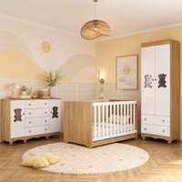 Quarto de Bebê Completo com Berço Americano 3 em 1 e Colchão Incluso Flor Multimóveis MP4928 Madeirado/Branco