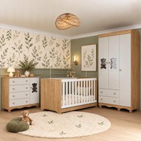 Quarto de Bebê Completo com Berço Americano 3 em 1 e Colchão Incluso Flor Multimóveis MP4927 Madeirado/Off White