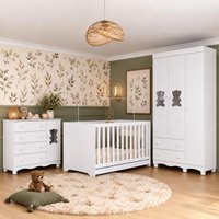 Quarto de Bebê Completo com Berço Americano 3 em 1 e Colchão Incluso Flor Multimóveis MP4927 Branco