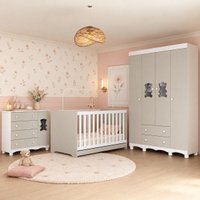 Quarto de Bebê Completo com Berço Americano 3 em 1 Flor Multimóveis MP4919 Branco/Off White