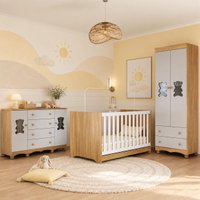 Quarto de Bebê Completo com Berço Americano 3 em 1 Flor Multimóveis MP4918 Madeirado/Off White