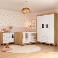 Quarto de Bebê Completo com Berço Americano 3 em 1 Flor Multimóveis MP4919 Madeirado/Branco