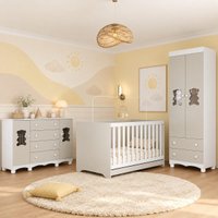 Quarto de Bebê Completo com Berço Americano 3 em 1 e Colchão Incluso Flor Multimóveis MP4928 Branco/Off White