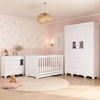 Quarto de Bebê Completo com Berço Americano 3 em 1 Flor Multimóveis MP4919 Branco