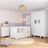 Quarto de Bebê Completo com Berço Americano 3 em 1 e Colchão Incluso Flor Multimóveis MP4930 Branco