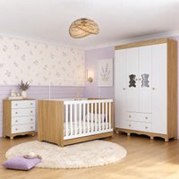 Quarto de Bebê Completo com Berço Americano 3 em 1 e Colchão Incluso Flor Multimóveis MP4930 Madeirado/Branco