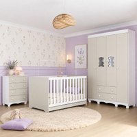 Quarto de Bebê Completo com Berço Americano 3 em 1 e Colchão Incluso Flor Multimóveis MP4930 Branco/Off White