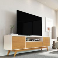 Rack para TV Até 72 Polegadas Valencia 3 Portas Off White/Nature - Giga Móveis