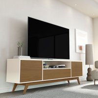 Rack para TV Até 72 Polegadas Valencia 3 Portas Off White/Freijó - Giga Móveis