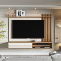 Painel para TV Até 72 Polegadas Munique 1 Porta Ripado Off White/Freijó - Giga Móveis