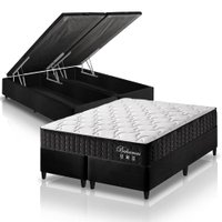 Cama Box Baú Queen Bipartido Preto + Colchão Molas Ensacadas Zidi Bahamas 158x198x66cm