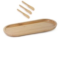 Bandeja Petisqueira de bambu 34 x 14cm com 3 espatulas pate