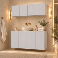 Conjunto de Banheiro com Aéreo e Balcão 4 Portas Suspenso 123,5cm Multimóveis MP5542 Branco