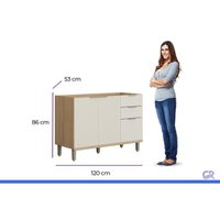 Balcão Cozinha Modulado p/ Pia Bless 2Pt 3G 120cm Jequitiba/Off Linea