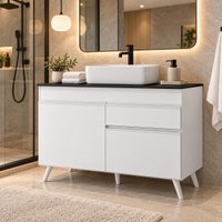 Gabinete Banheiro com 2 Portas e 1 Gaveta 120cm Retrô Multimóveis MP5539 Branco