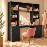 Mesa de Costura com Estante e 2 Portas para Ateliê 180cm Multimóveis MP6112 Preto