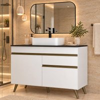 Gabinete Banheiro com 2 Portas e 1 Gaveta 120cm Retrô Multimóveis MP5539 Branco/Dourado