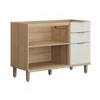 Gabinete Cozinha Modulado Balcão p/ Pia Bless 2Pt 3G 120cm Jequitiba/Off Linea