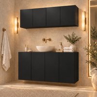 Conjunto de Banheiro com Aéreo e Balcão 4 Portas Suspenso 123,5cm Multimóveis MP5542 Preto