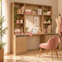 Mesa de Costura com Estante e 2 Portas para Ateliê 180cm Multimóveis MP6112 Madeirado