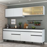 Cozinha Completa Compacta Armário Balcão FL3696 Veneza Multi Branco/Preto