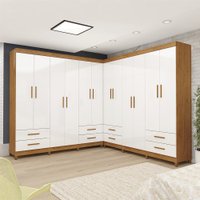 Closet Casal Duplo Lu 12Pts 8 Gavetas Sem Espelho com Pés Slim Carioca Móveis Cinamomo Branco