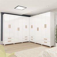 Closet Casal Duplo Lu 12Pts 8 Gavetas Sem Espelho com Pés Slim Carioca Móveis Branco