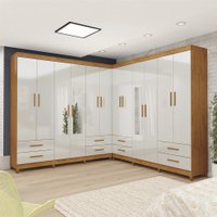 Closet Casal Duplo Lu 12Pts 08 Gavetas com Espelho com Pés Slim Carioca Móveis Cinamomo com Off White