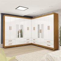 Closet Casal Duplo Lu 12Pts 08 Gavetas com Espelho com Pés Slim Carioca Móveis Cinamomo Branco