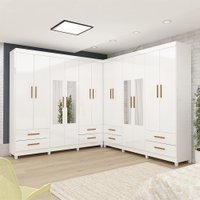 Closet Casal Duplo Lu 12Pts 08 Gavetas com Espelho com Pés Slim Carioca Móveis Branco