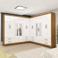 Closet Casal Duplo Lu 12Pts 08Gav com Espelho com Pés Quadrados Cinamomo Branco