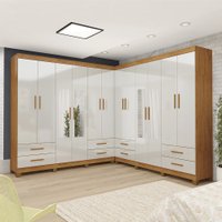 Closet Casal Duplo Lu 12Pts 08Gav com Espelho com Pés Quadrados Cinamomo com Off White