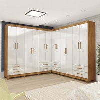 Closet Casal Duplo Lu 12Pts 8 Gavetas sem Espelho com Pés Quadrados Carioca Móveis Cinamomo com Off White